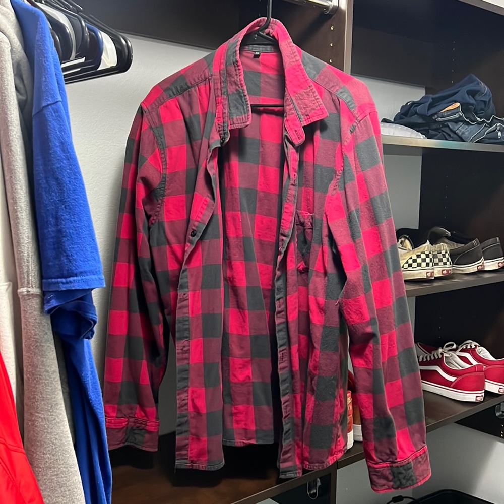 Red & black plaid button up | big & tall